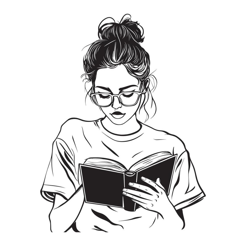Tranquil Escape Girl Deep in Reading Illustration vector