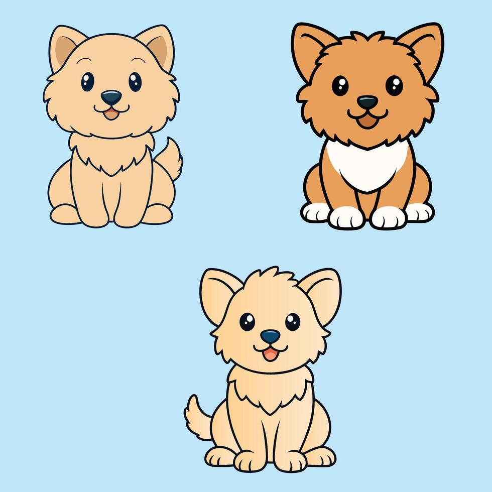 Set of Cute Dutch Smoushond Dog Sitting Clipart illustration vector
