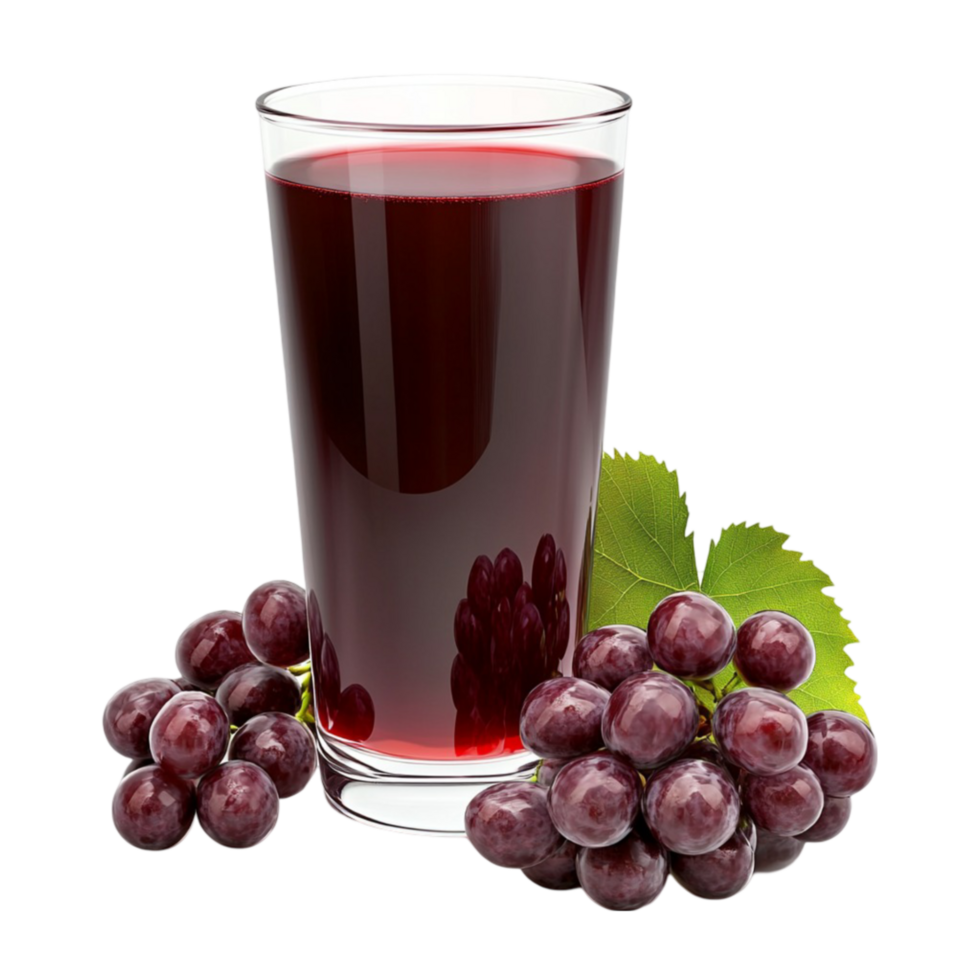 Glass of Red Grape Juice with Leaves png