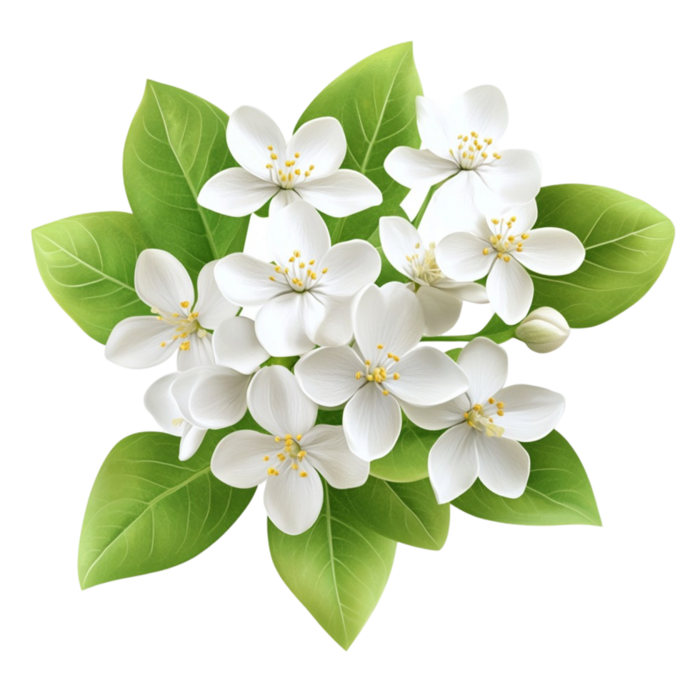 White Flowers on Branch with Leaves png