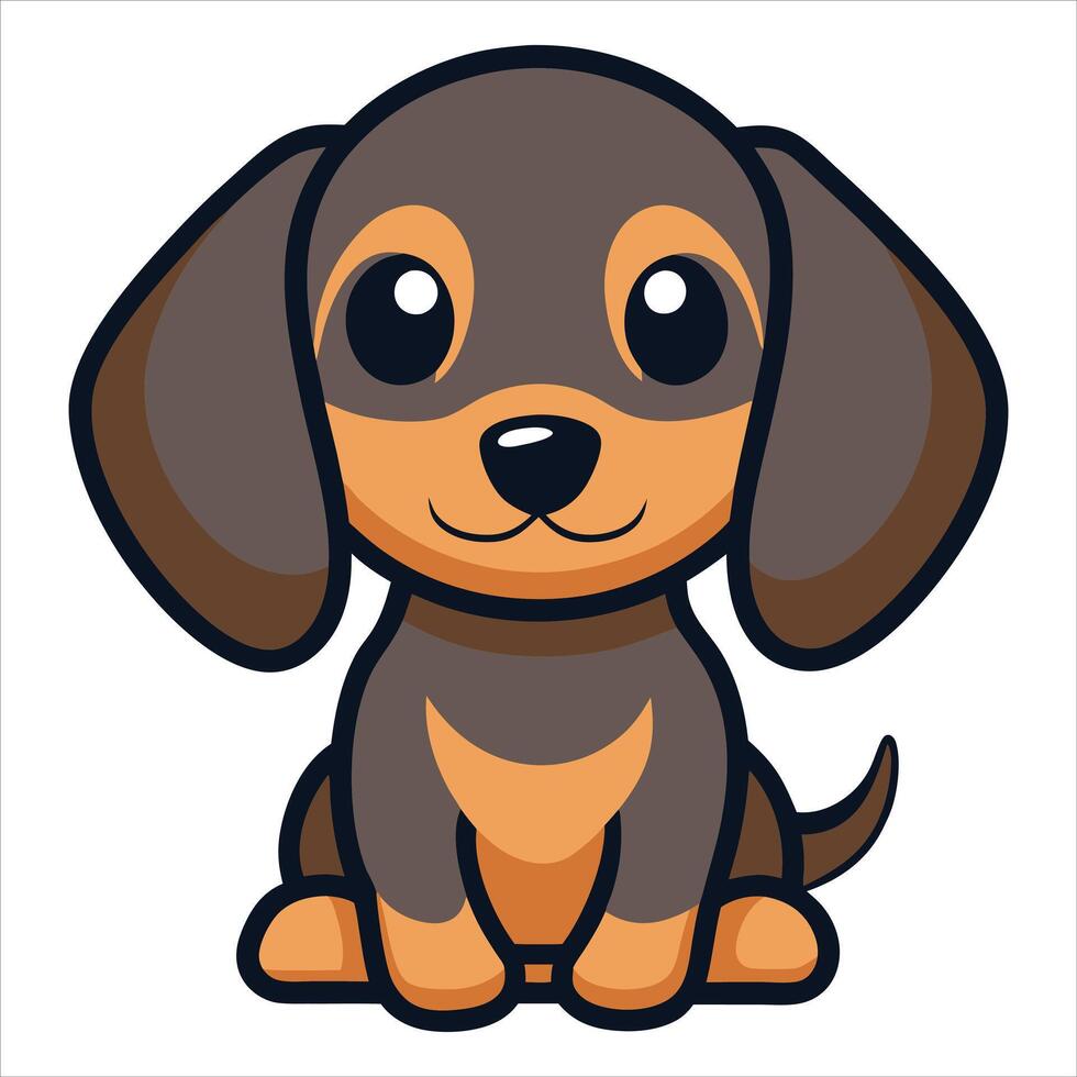 Adorable Baby Dachshund Dog Sitting in Cartoon Style vector