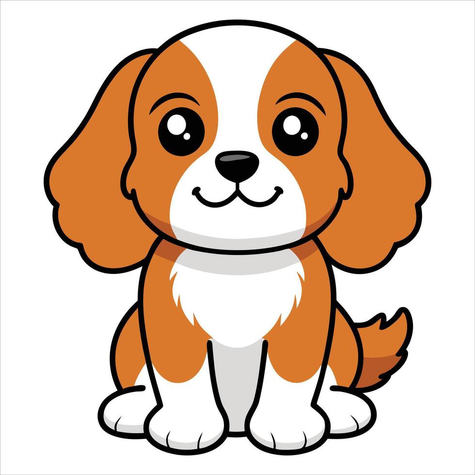 Cute Cavalier King Charles Spaniel Dog Sitting Illustration Design vector