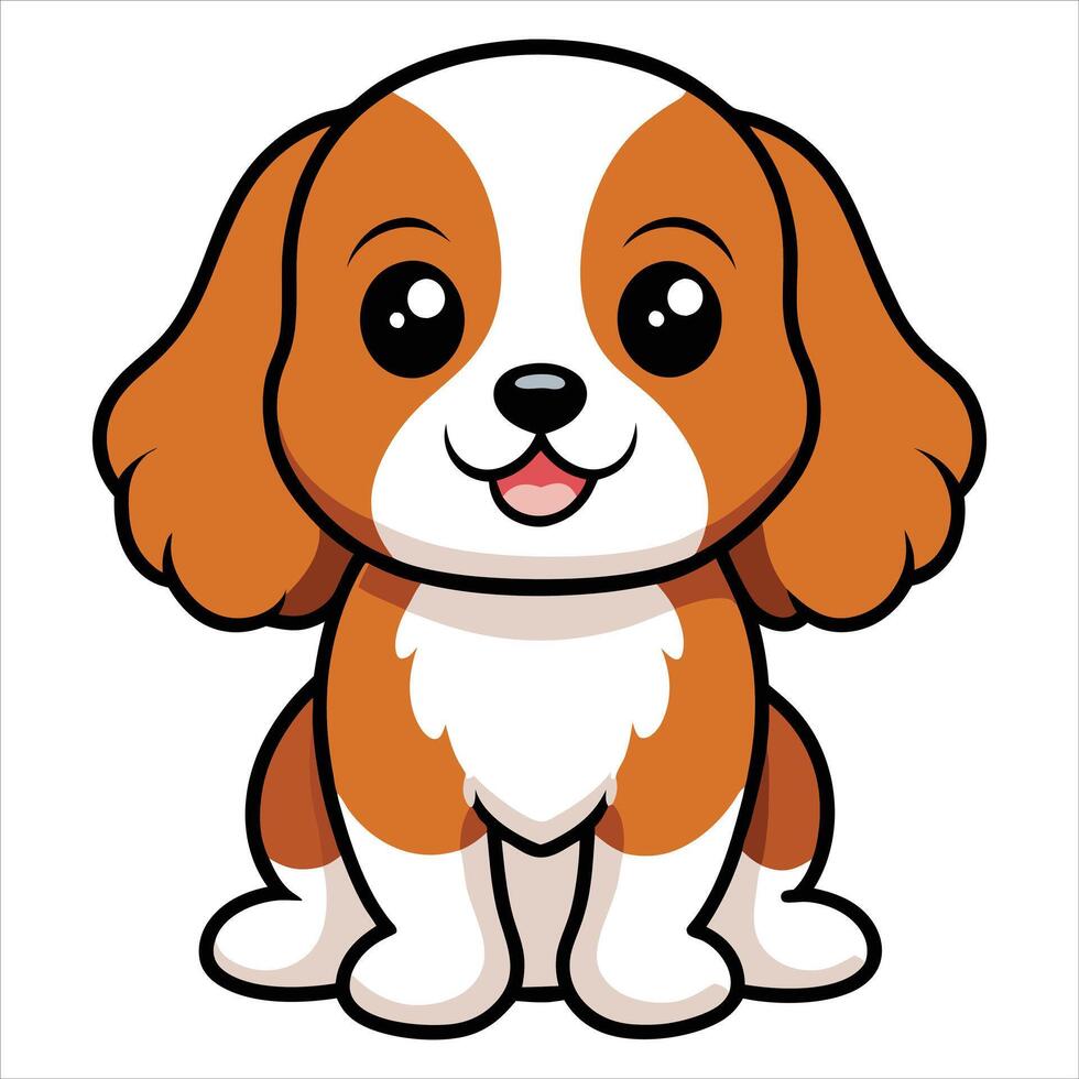 Cute Cavalier King Charles Spaniel Dog Sitting Illustration Design vector