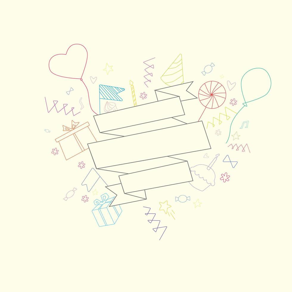 Ribbon heart frame for text placeholder doodle hand drawn illustration vector