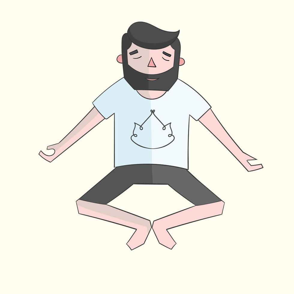 Meditation man color cartoon doodle hand drawn illustration vector