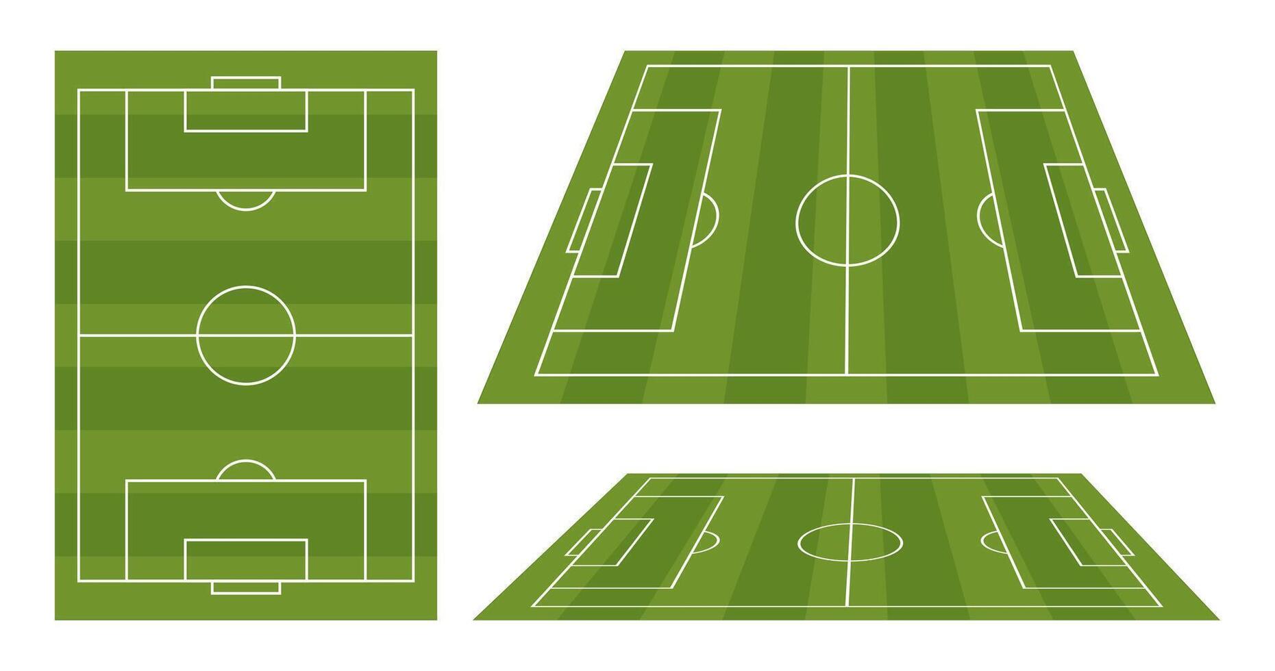 Soccer grass field top view and view in perspective. Green pitch. Sport stadium for football. Place for sport match, competition, championship. illustration. vector