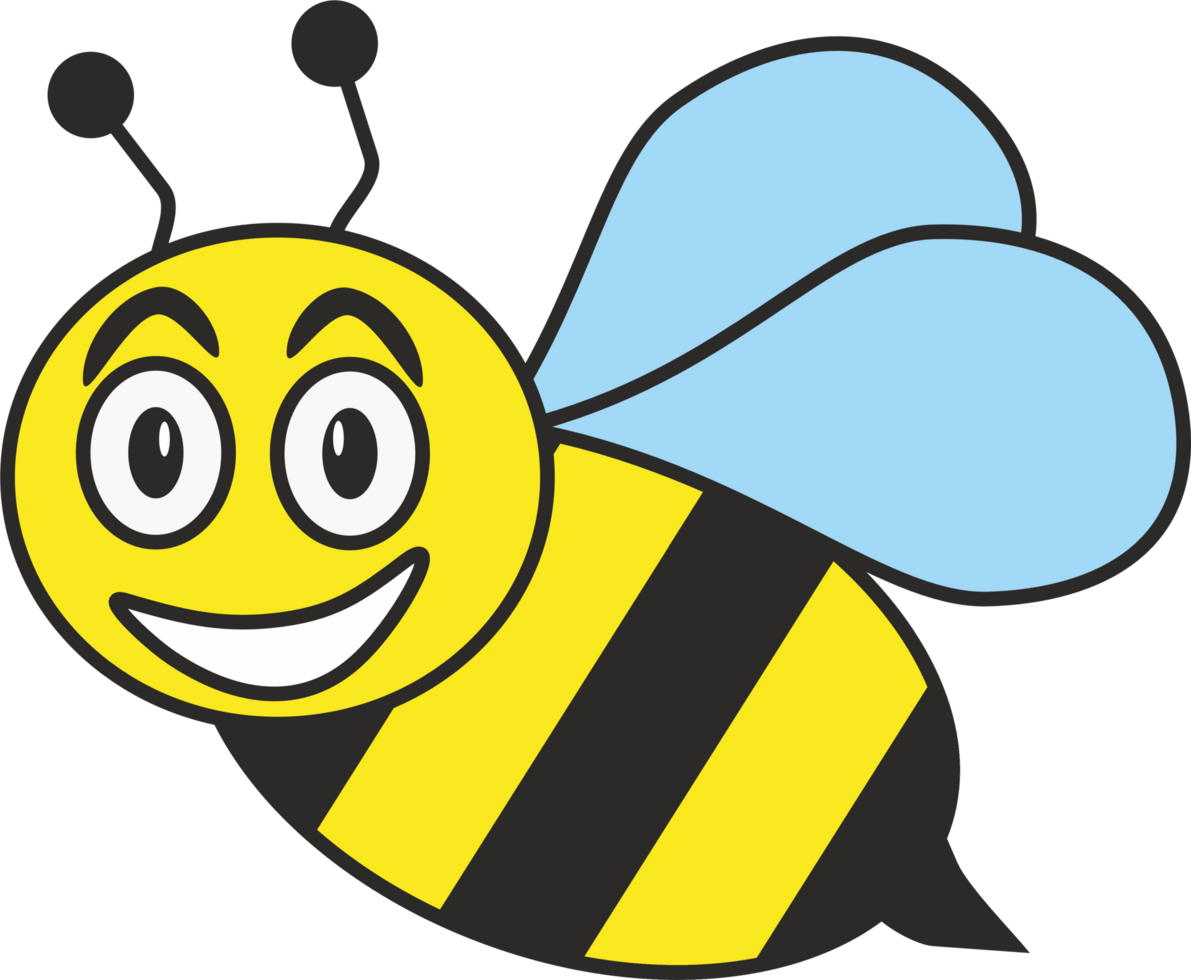 Simple cartoon style illustration of a smiling bee while flying png