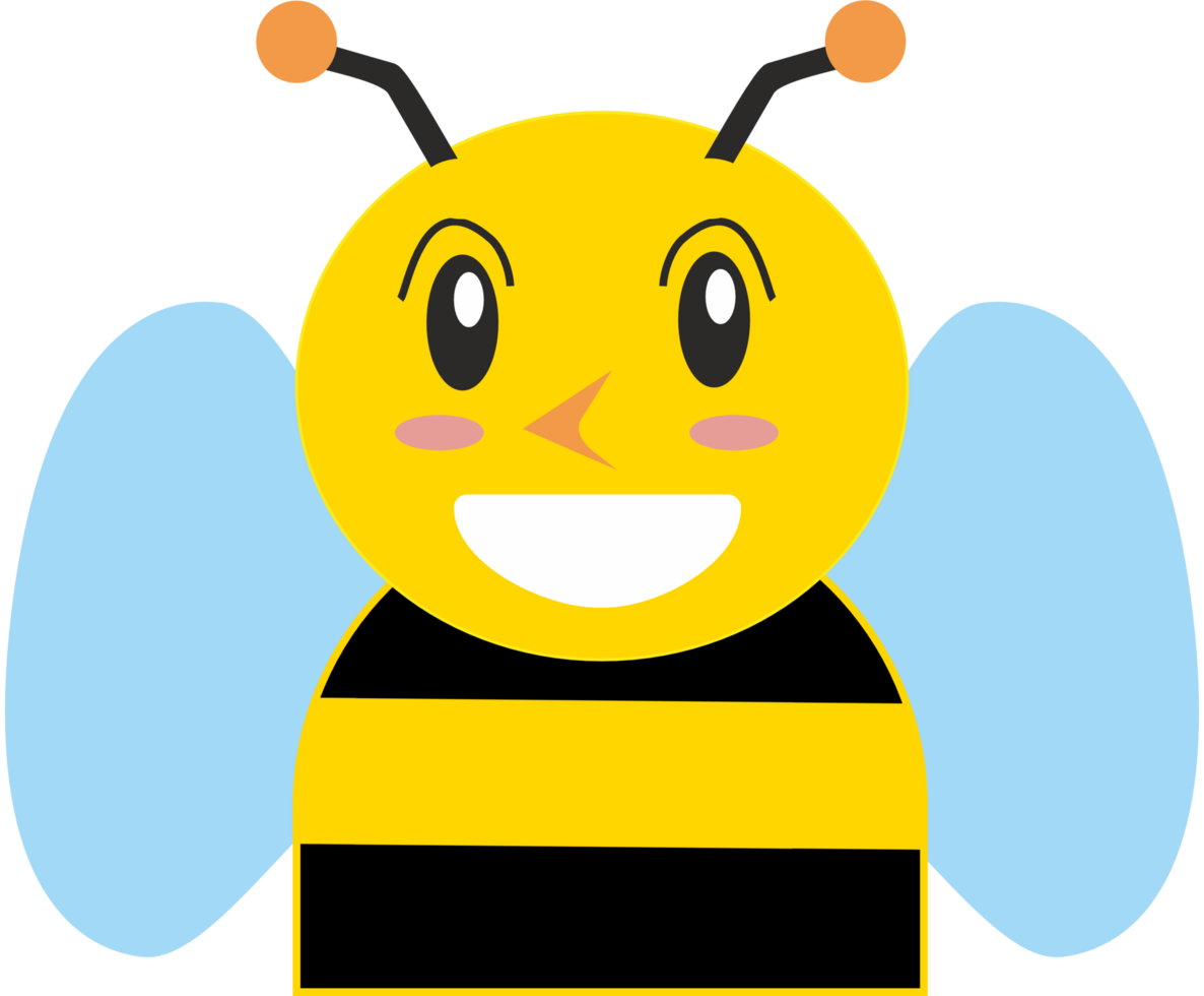 flat design illustration of a portrait of a smiling bee png