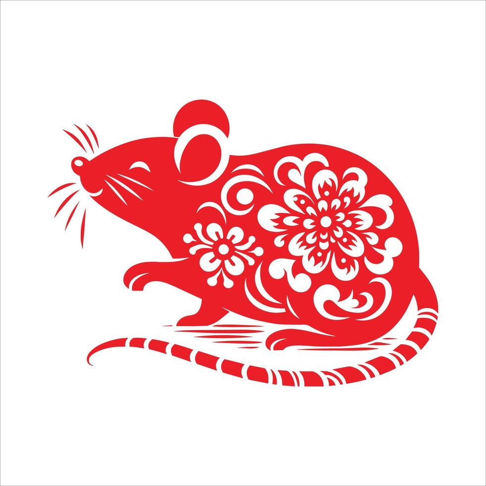 paper Cut Rat Character, Happy Chinese New Year, Year Of The Rat Zodiac Sign Illustration vector