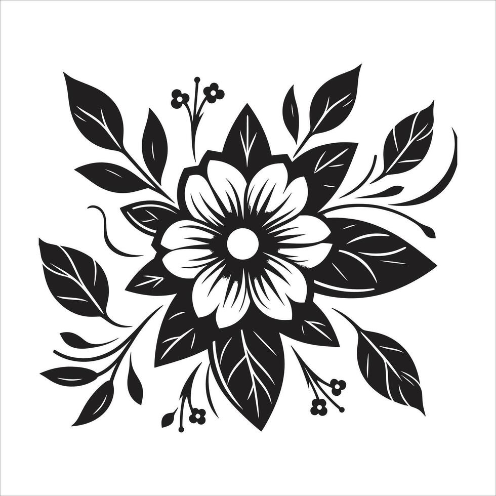 A Simple Flower Design In Black And White Silhouette Illustration vector
