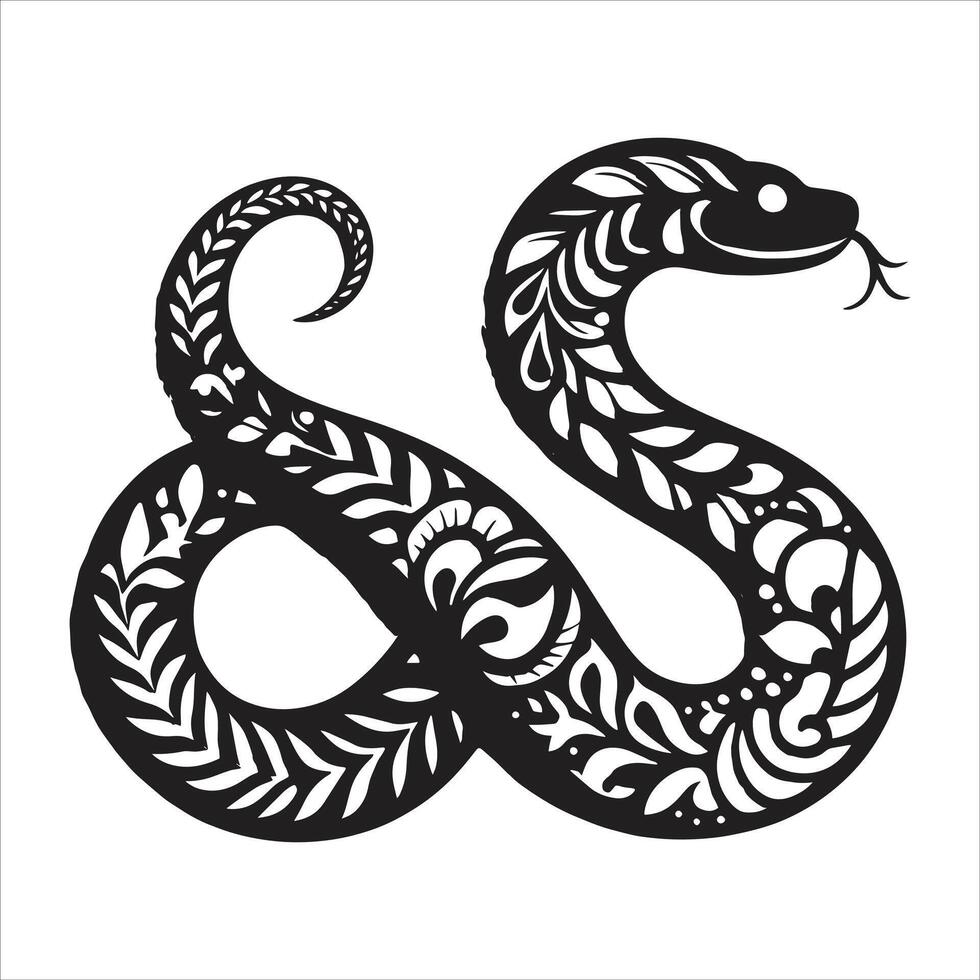 Chinese Zodiac Sign Silhouette illustration, Chinese new year 2025 year of the Snake. Black And White Snake illustrations vector