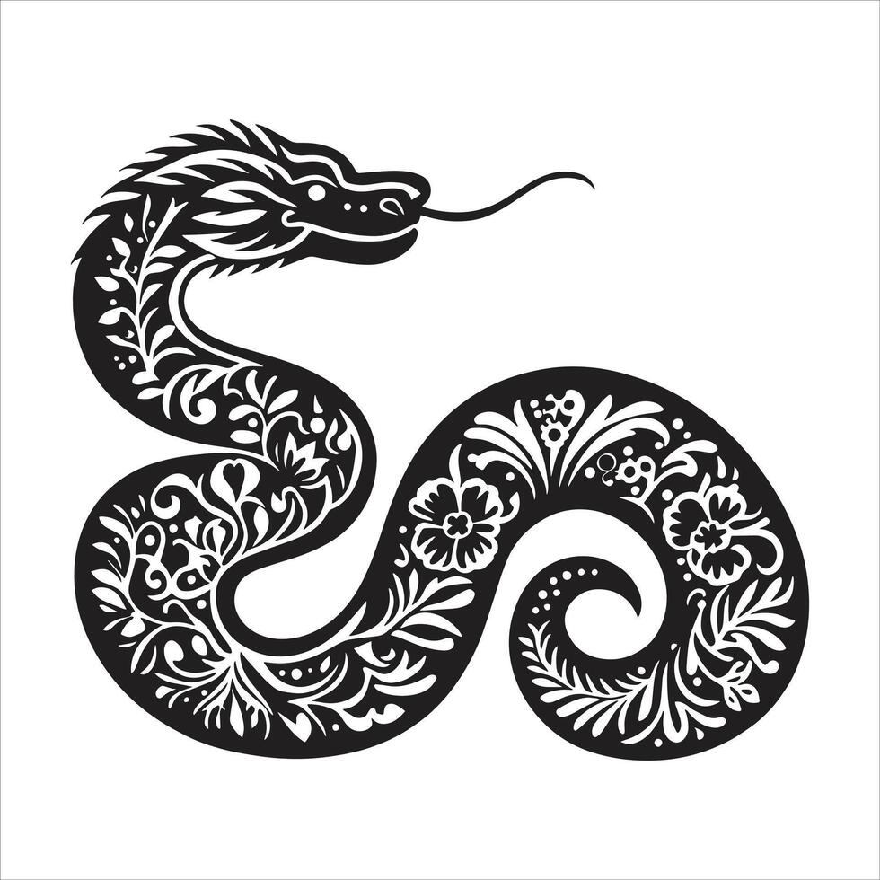 Chinese new year 2025 year of the Snake. Black And White Snake illustrations vector