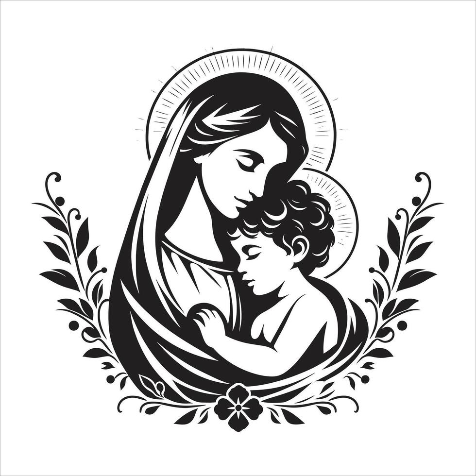 Blessed Virgin Mary holding baby Jesus vector