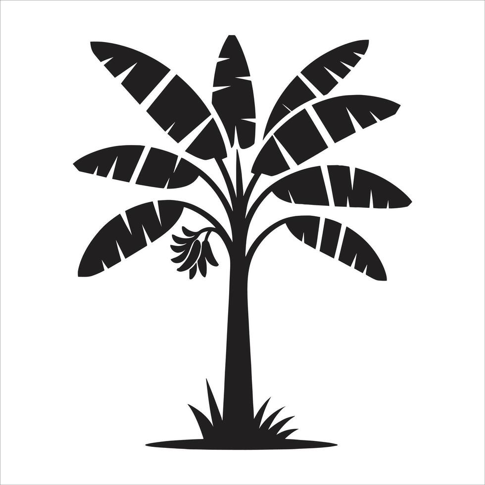 Tropical bananas palm trees ,illustration Of Banana Tree Silhouette Icon vector