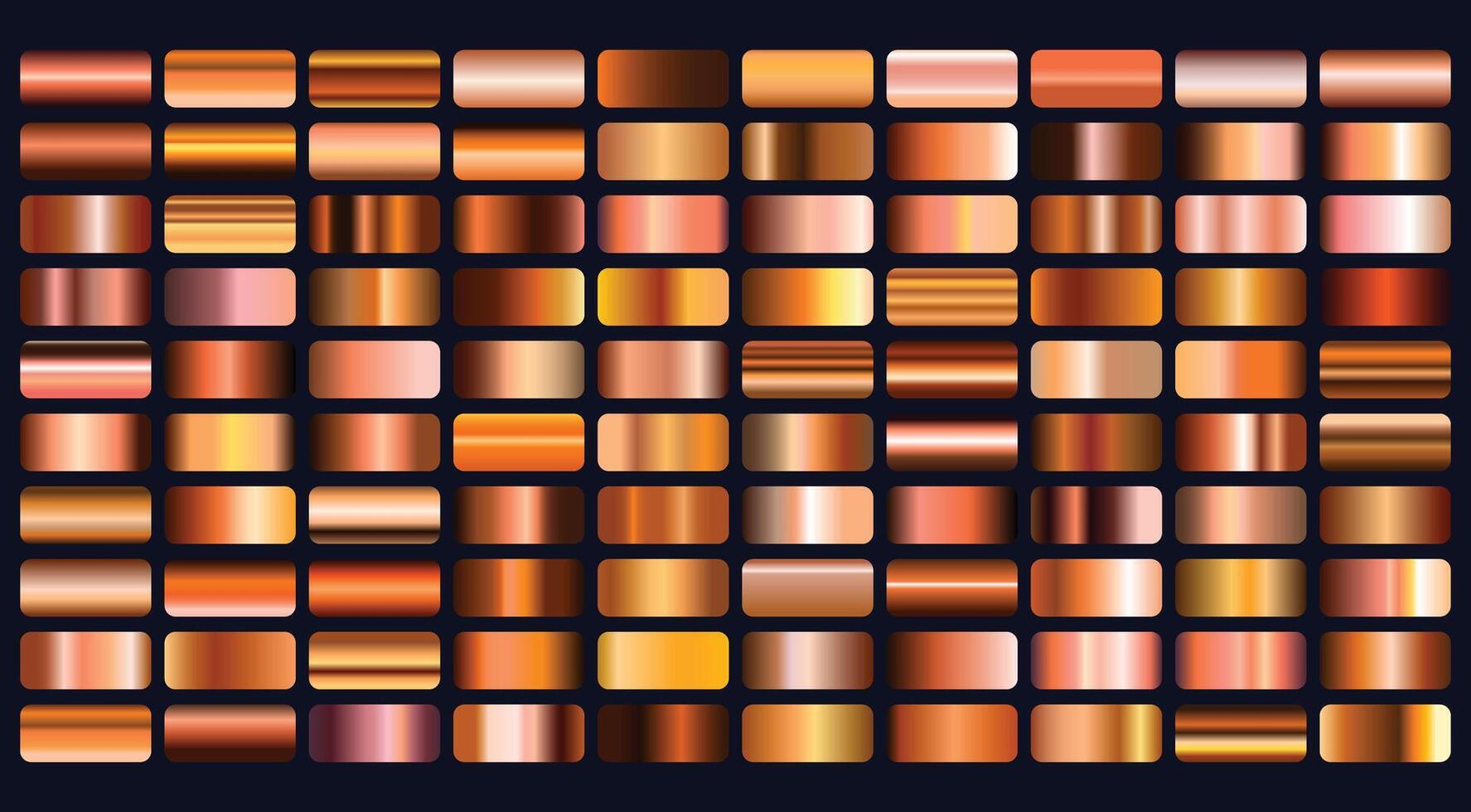 Bronze metallic gradient background set. Metallic gradation textures. Shiny elegant gradient collection. vector