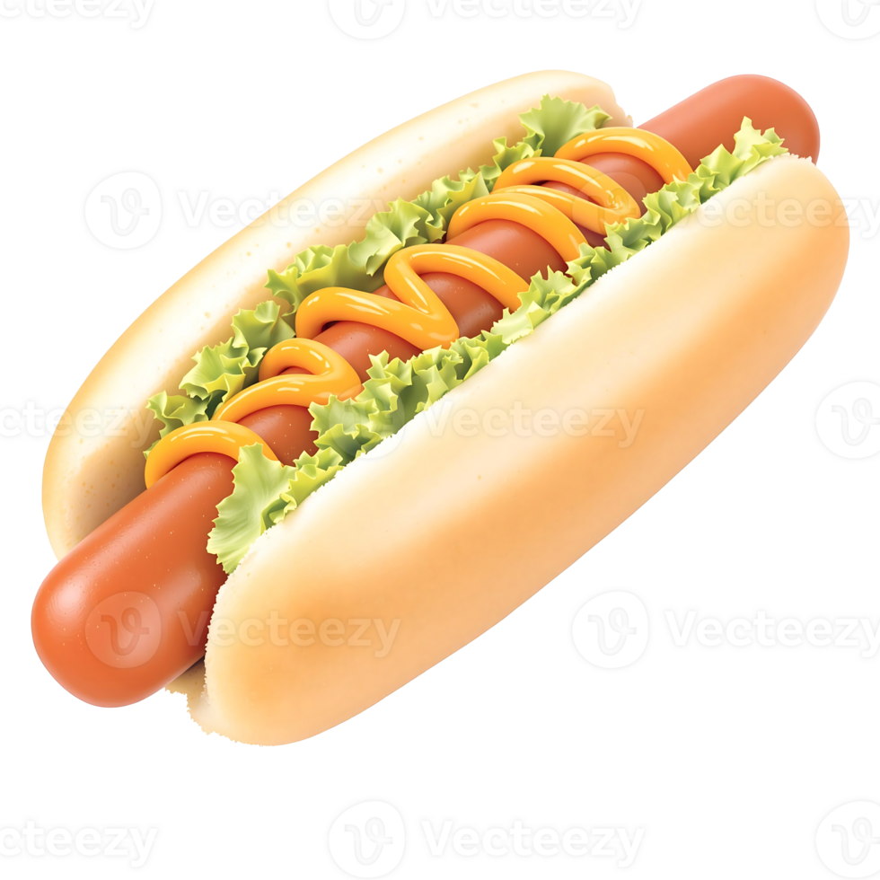 A hot dog with cheese and lettuce on it png