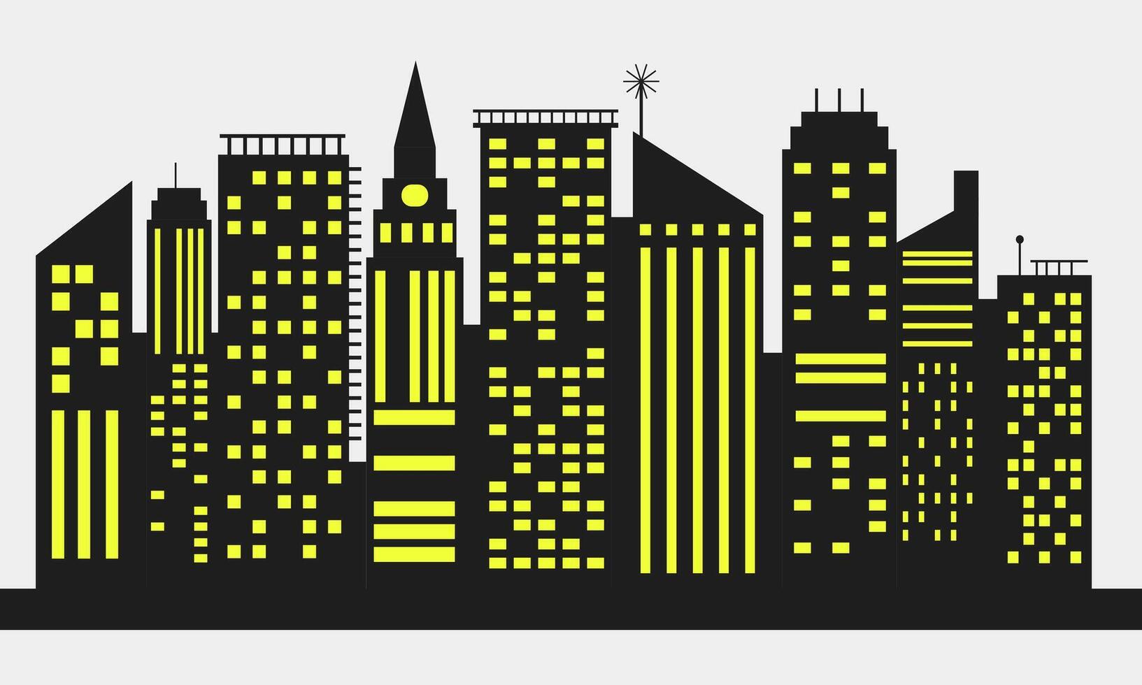 Night city skyline with illuminated buildings and tower vector