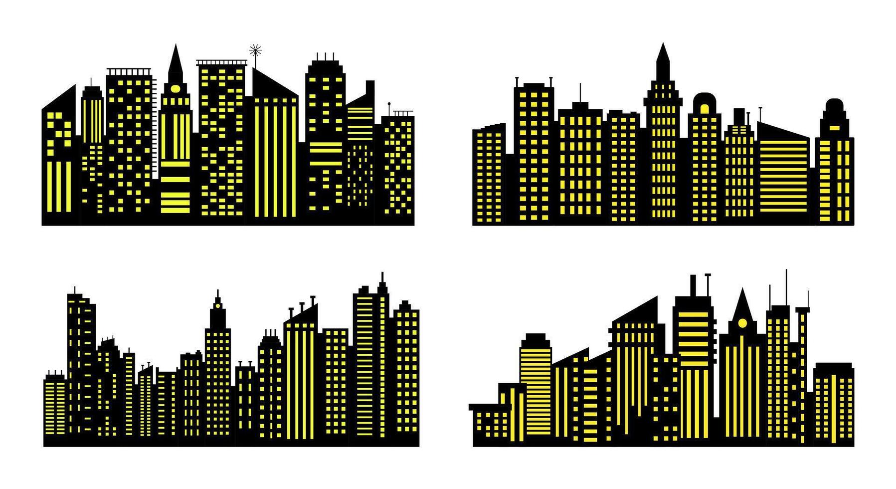 Four cityscapes design with illuminated skyscrapers vector