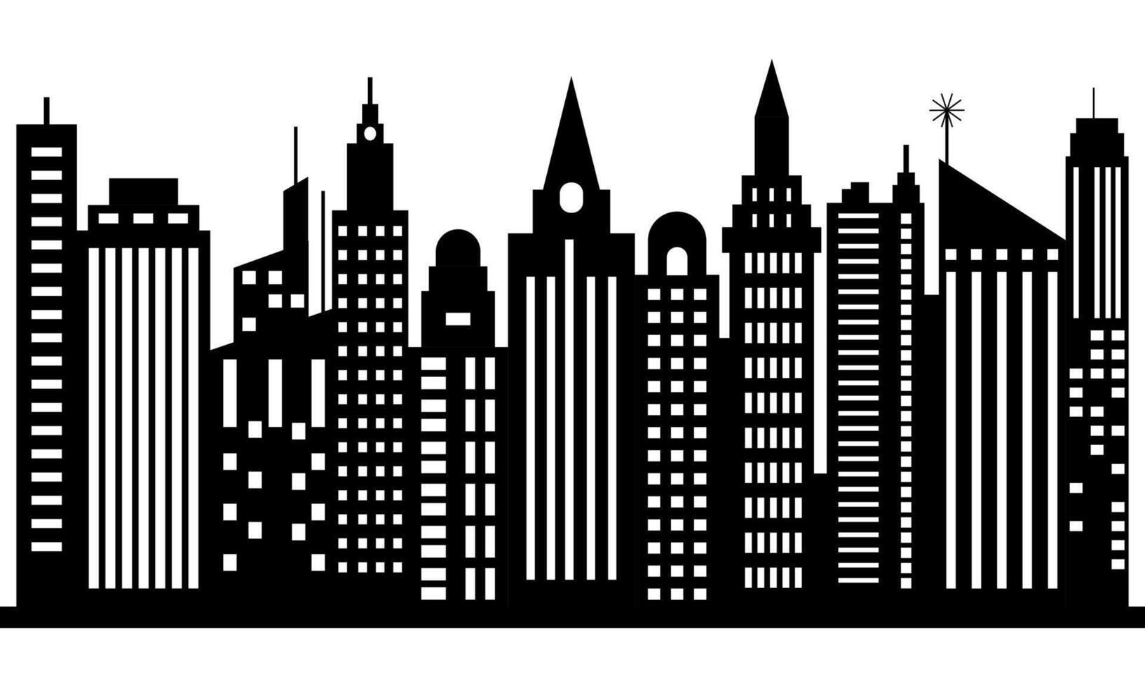 Black and White Urban Skyline Silhouette with Skyscrapers and Architectural Landmarks vector