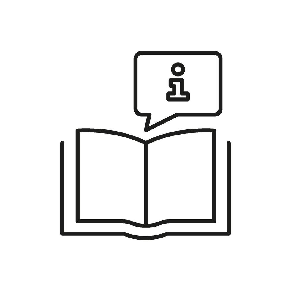 Information Book Line Icon with Speech Bubble. Education and Support Outline Symbol. Knowledge and Learning Sign. Editable Stroke. Isolated Illustration vector