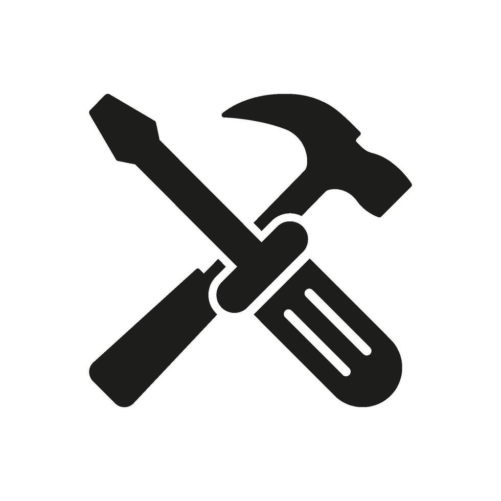 Screwdriver and Hammer Silhouette Icon for Construction and Repair Service. Maintenance Tool for Technical Support Glyph Symbol. Isolated Illustration vector