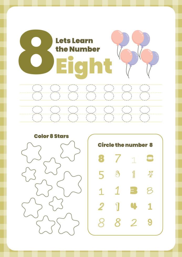 Activity worksheets for kids education with many exercises. Learning numbers from 1 to 10. Trace, color, dot to dot on one page vector