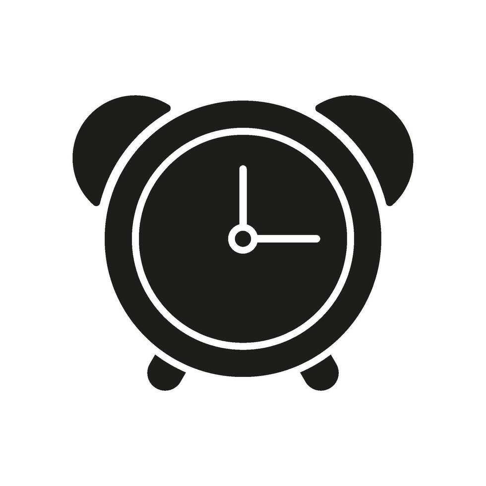 Alarm Clock Silhouette Icon. Classic Bell Alarm Clock Glyph Symbol. Wake-Up Timer Alarm. Time Reminder. Isolated Illustration vector