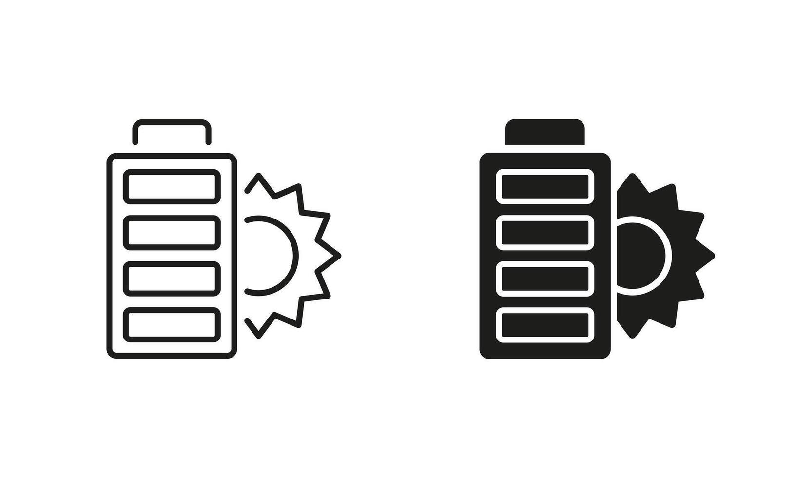Solar Battery Line and Silhouette Icon Set. Renewable Green Alternative Energy. Ecological Technology Sign. Editable Stroke. Isolated Illustration vector