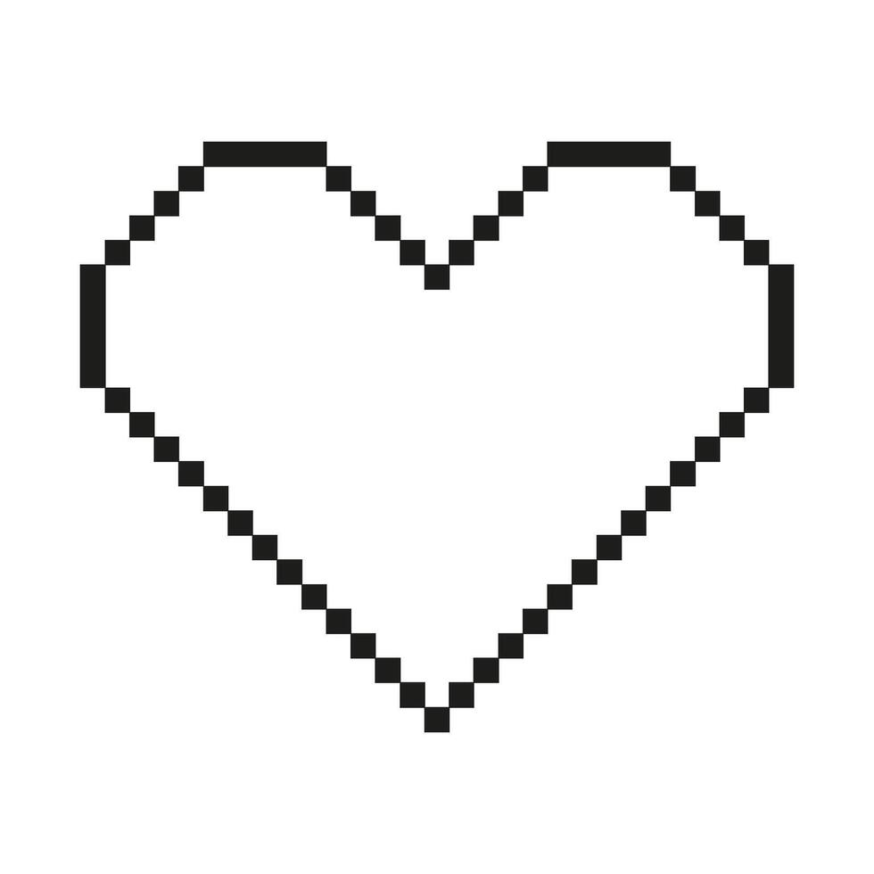 Heart Outline In Pixel Art Icon. Retro Pixelated Icon Of Heart Outline, Symbol Of Romance Or Care. Isolated Illustration vector