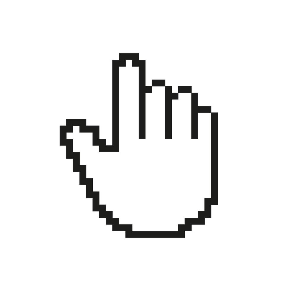 Pixelated Hand Icon. Selection Gesture in Pixel Art Style. Pointer Control in Digital Interfaces. Isolated Illustration vector