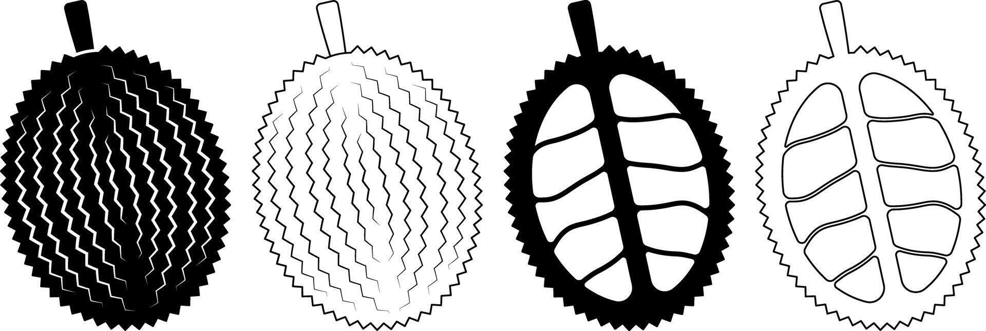 outline silhouette durian fruit icon set vector