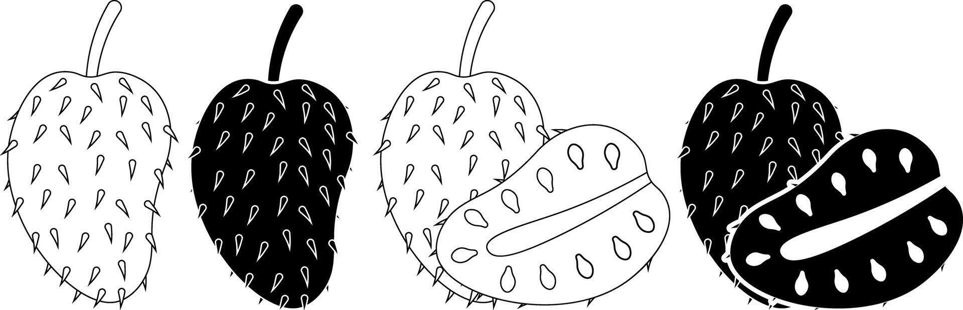 outline silhouette soursop fruit icon set vector