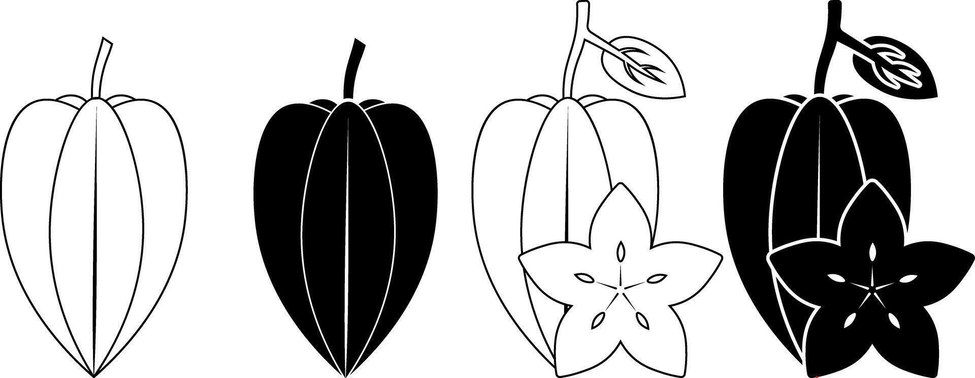 carambola or star fruit icon set vector