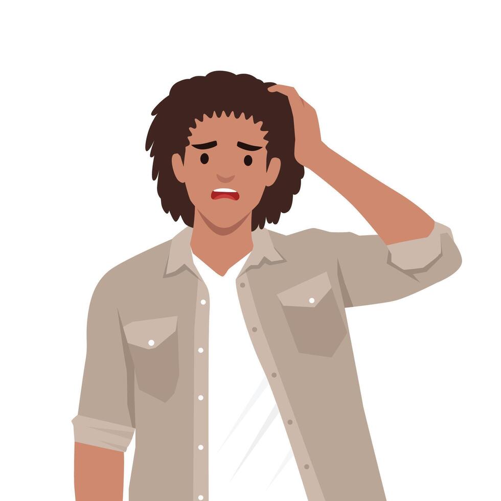 Man scratching his head worried suffer from panic attack or anxiety. vector