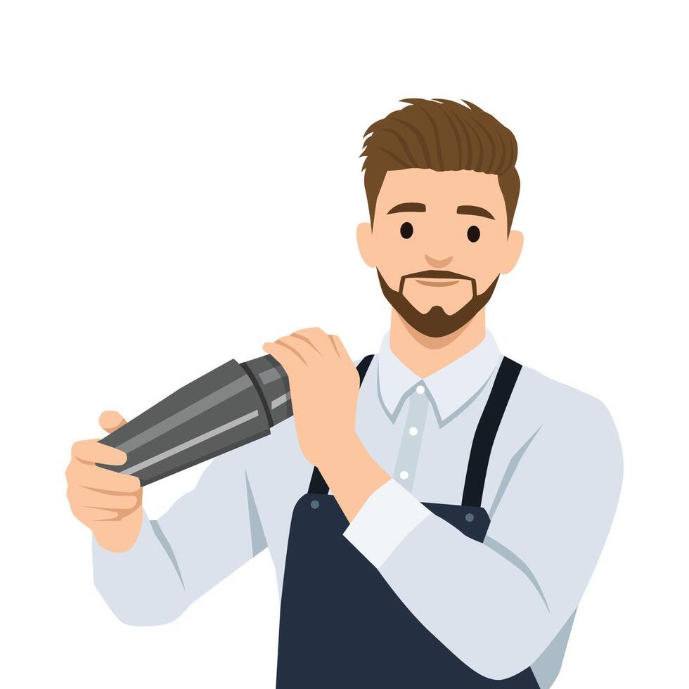 Young man bartender makes a cocktail. vector