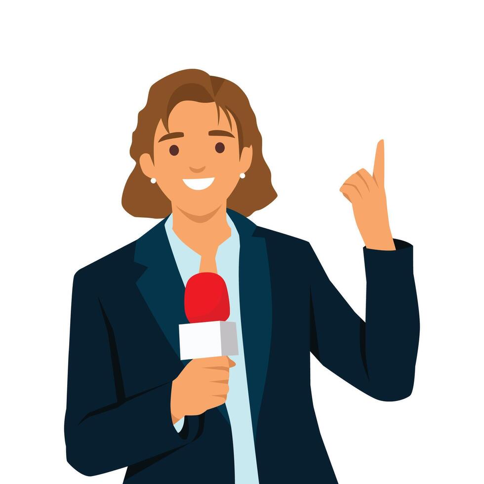 Young woman reporter live news. vector