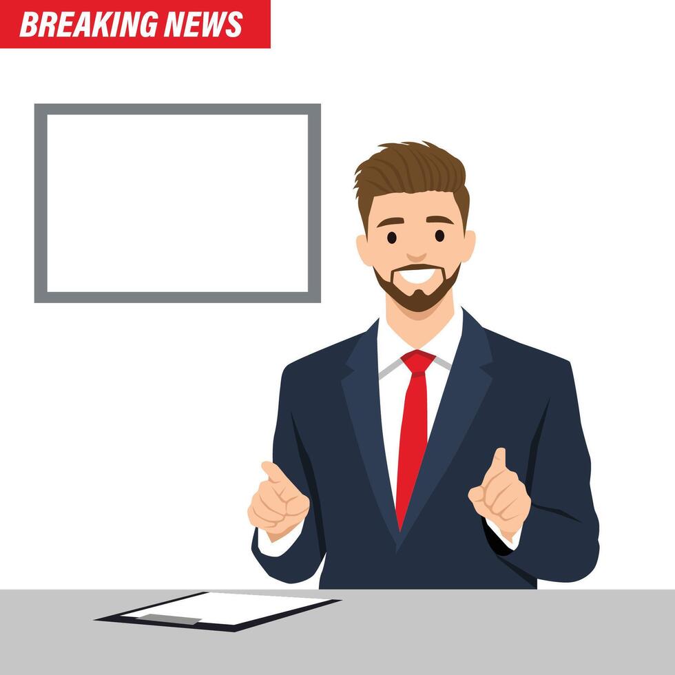 Young man News anchor or newsreader character. vector