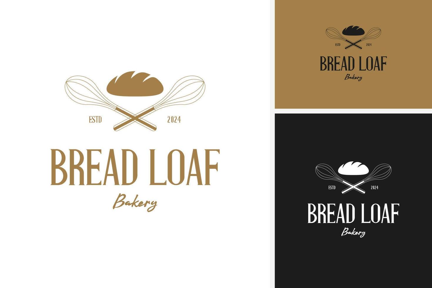 Bread loaf and whisk bakery logo design for artisanal shops template illustration idea vector