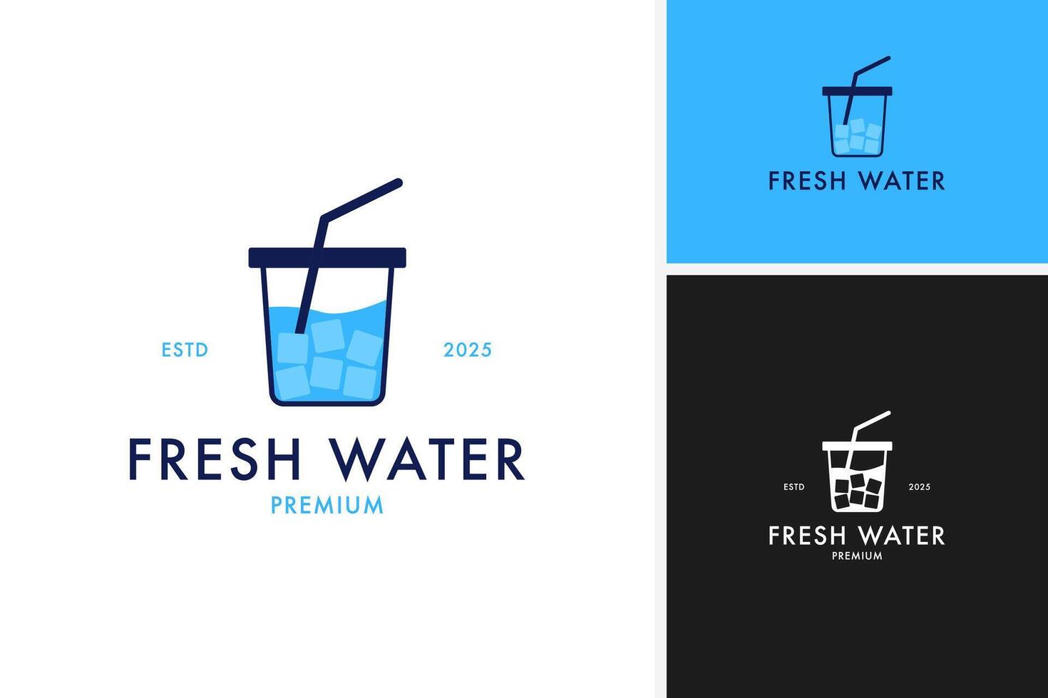 Drink glass logo with spout and ice cubes design illustration idea vector