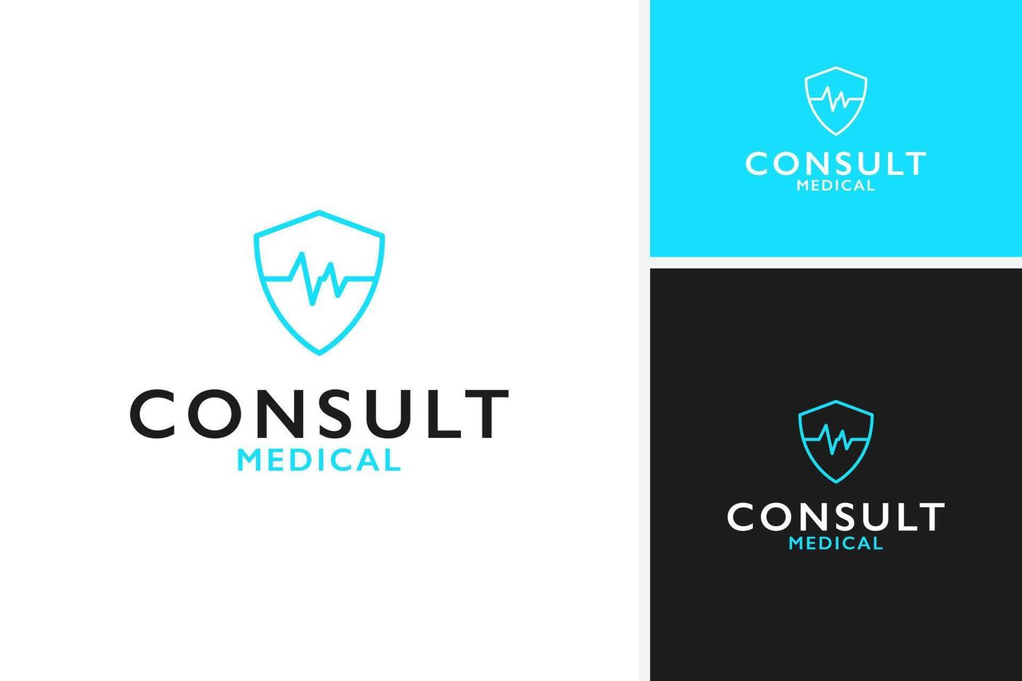 Health consult logo with pulse and shield icon template illustration vector