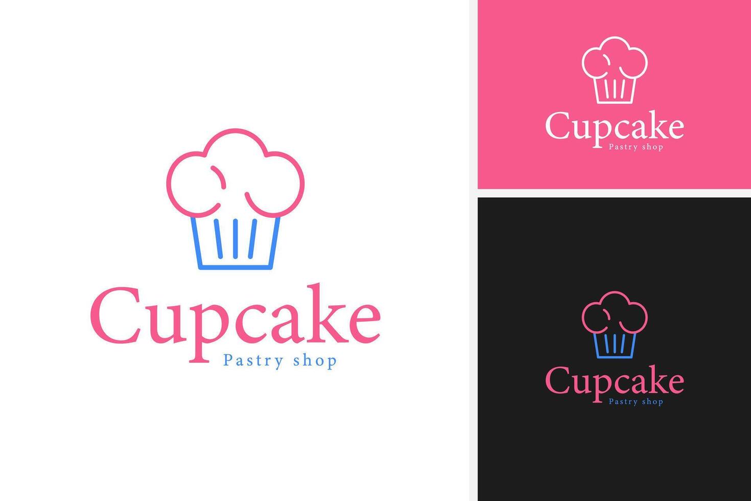 Cupcake and chef hat bakery logo design for pastry shops template illustration idea vector
