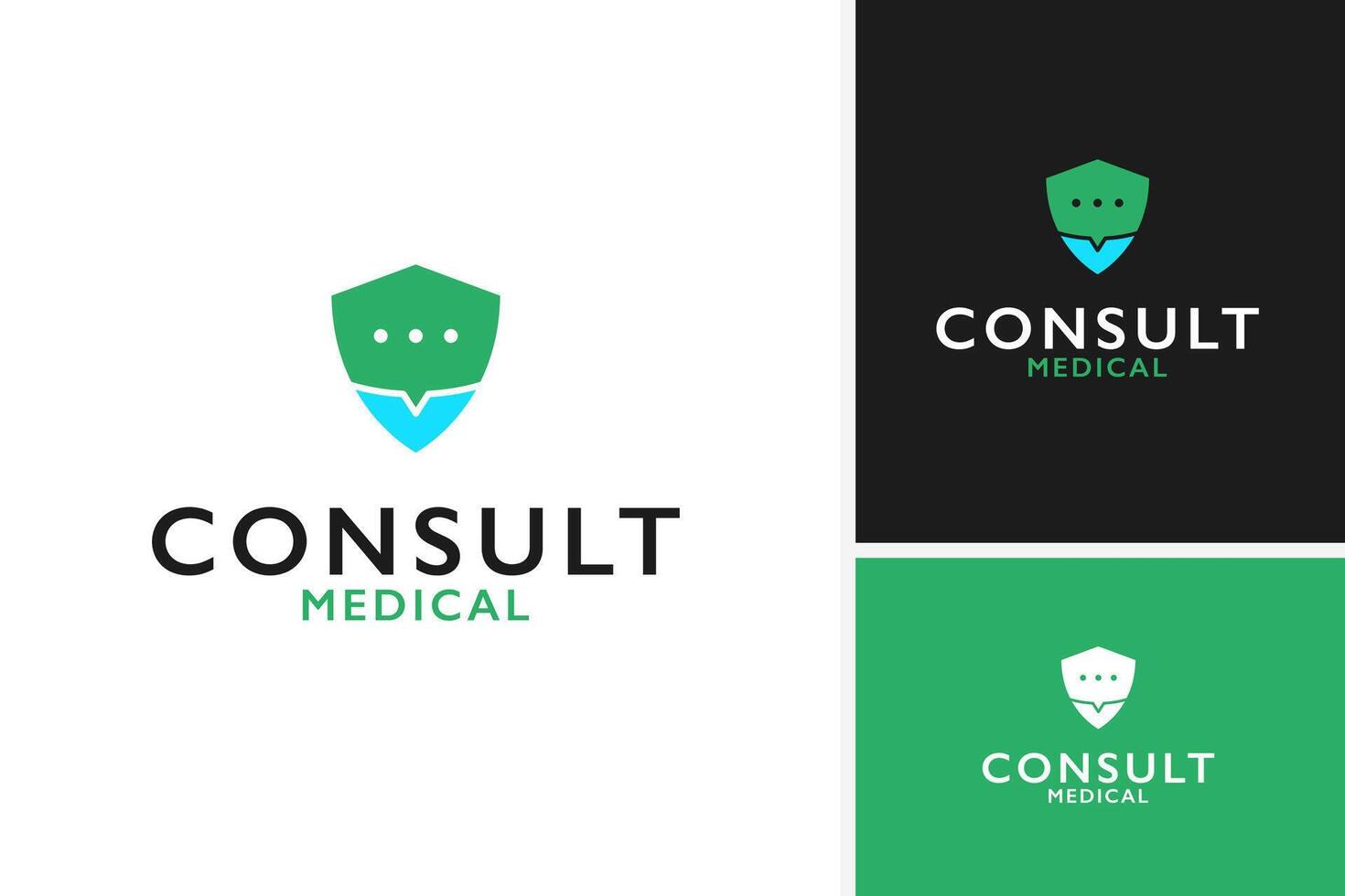 Innovative health logo design featuring chat and shield concept template illustration vector