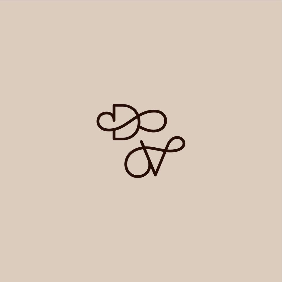 dynamic line initial DV luxurious organic style and elegant concept wedding typography monogram letter vector