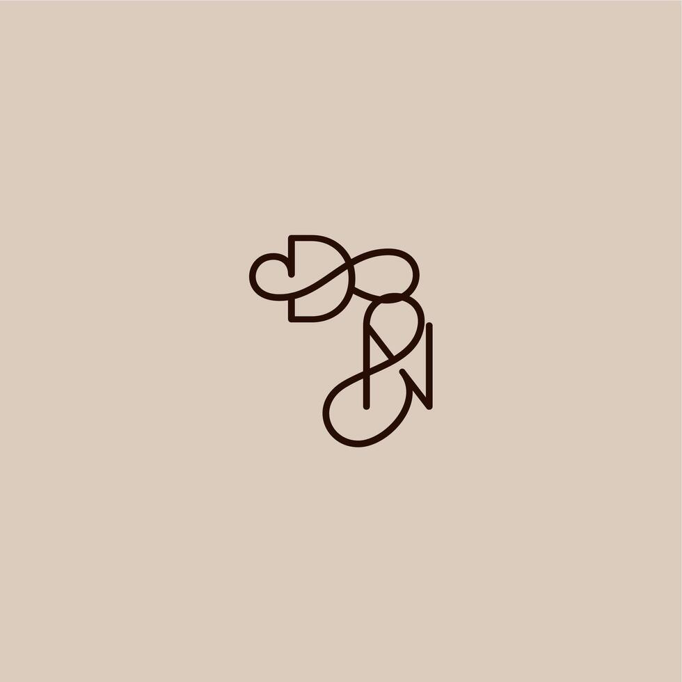 dynamic line initial DN luxurious organic style and elegant concept wedding typography monogram letter vector