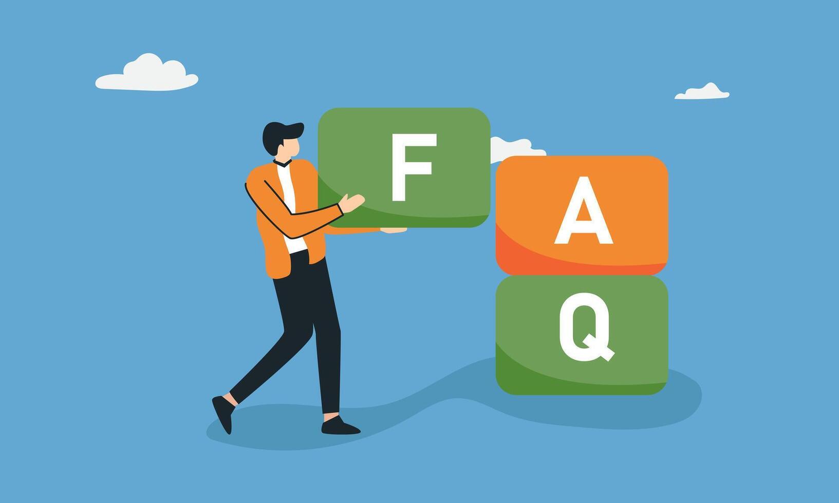 Preguntas más frecuentes cliente apoyo contactando con mesa de ayuda servicio, preguntando preguntas y recepción respuestas vector