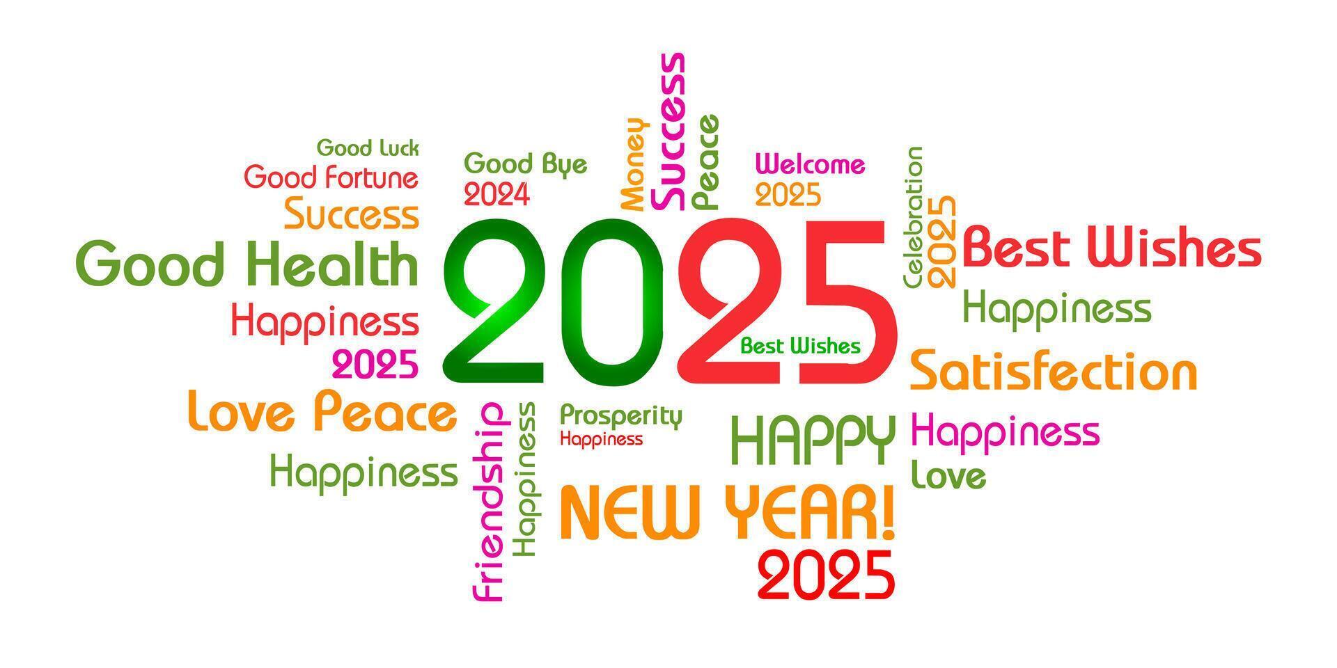Happy New Year 2025 with best wishes celebration green typography background vector