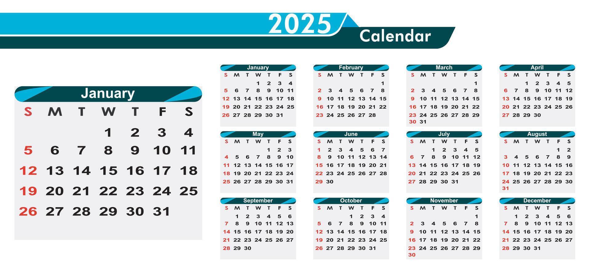 Premium 2025 calendar design template, Editable calendar 2025 date plan 2025, yearly calendar 2025 vector