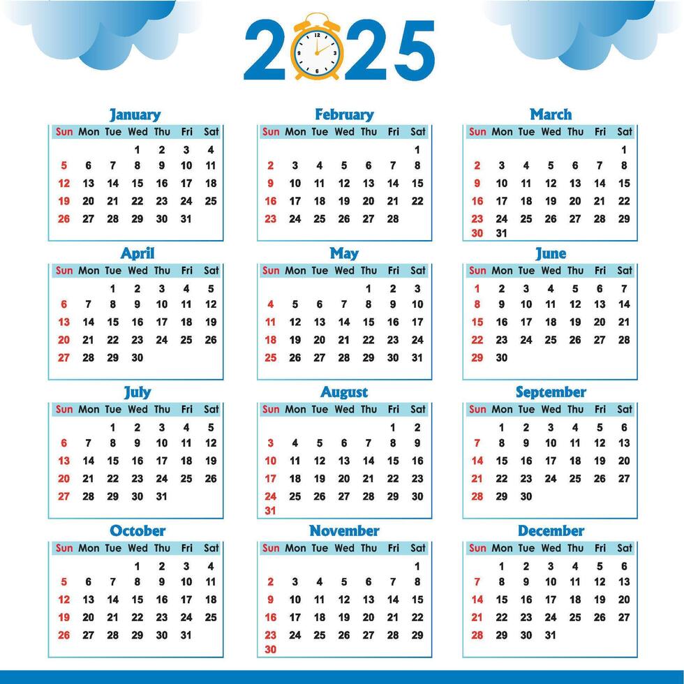 Editable calendar 2025 illustration, Calendar date plan 2025 Template. vector