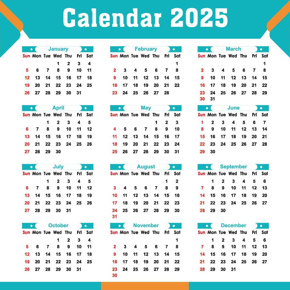 Calendar 2025 illustration, Calendar date planner 2025 Editable design. vector