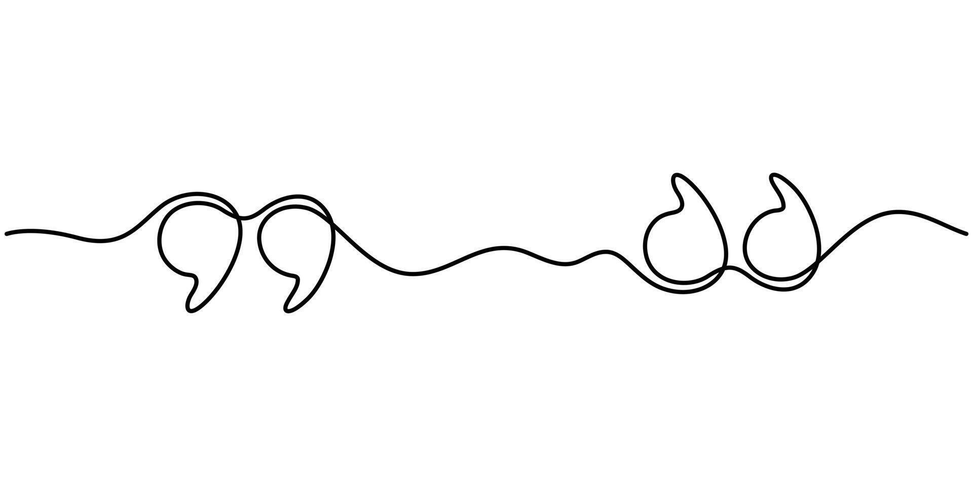 Single continuous line drawing of a quote mark vector